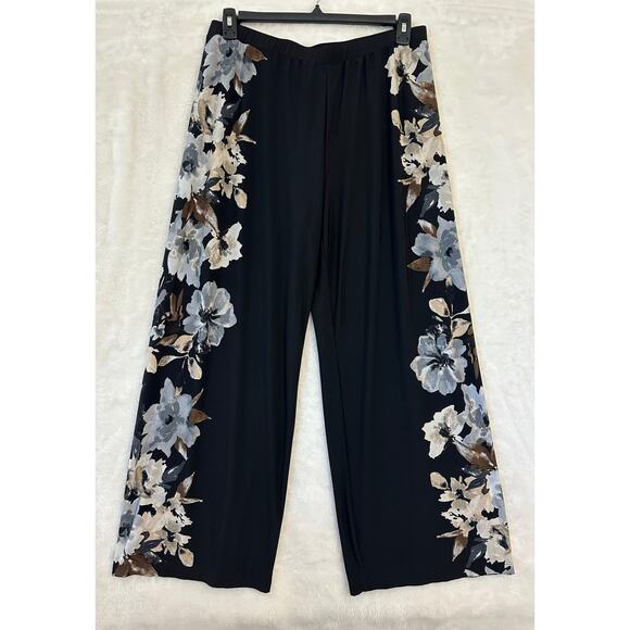 Susan Graver Floral Black Palazzo Pants LP Large Petite - Picture 1 of 8